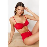 Trendyol Red*003 Plain Strapless Bikini Tops with Straps