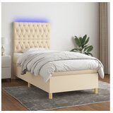  Box spring postelja z vzmetnico LED krem 90x190 cm blago | Shoptok.si