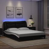 Maison Chic Posteljni okvir - Dvoposteljna postelja - Zakonska postelja z LED lučkami črno bel 160x200 cm umetno usnje, (21695537) | Shoptok.si