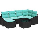 vidaXL Set sofe 7 kom. Crna poliratan - Crna sa stolom | shoptok.hr