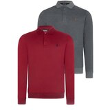 Dewberry DOUBLE SET V4007 MEN'S SWEATSHIRT-BURGUNDY-ANTHRACITE Cene
