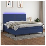  Box spring postelja z vzmetnico LED modra 200x200 cm blago | Shoptok.si