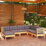  Vrtna sedežna garnitura 7-delna s sivimi blazinami borovina, (20673784) Cene