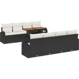 vidaXL Set vrtnih sofa od 9 komada s jastučićima crni poli ratan, 2-sjedalna vrtna sofa s skladištem i jastučićima crni poli ratan | shoptok.hr