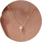 Generic Ogrlica s križem, 14K pozlačena ogrlica z obeskom iz verižice v obliki škatle, izvrstna preprosta majhna ogrlica s srebrnim križem za ženske in dekleta, (21075453) Cene