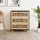  Komoda crna 60 x 30 x 70 cm masivna borovina i prirodni ratan | Eponuda.ba