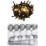  60-dijelni set božićnih kuglica s vrhom 150 LED bijelo-sivi | shoptok.hr