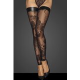 Noir Handmade F243 Tulle Stockings with Patterned Flock Embroidery L Cene