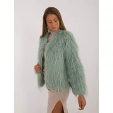 Fashion Hunters Pistachio women's fur jacket with lining