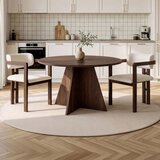 Hanah home trpezarijski set Monroe, okrugli sto i 2 stolice sa rukonaslonima, orah Venezia i tamni orah, bela šenil tkanina | Eponuda.com