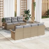 vidaXL 8-delna vrtna sofa garnitura z blazinami Bež Poli Ratan | Shoptok.si