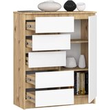 AKORD Komoda, 1 Vrata In 5 Predalov, Hrast Artisan/Bela, (5000332136) | Shoptok.si