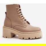 Kesi Zazoo Women's leather ankle boots with massive high heels, beige | shoptok.hr