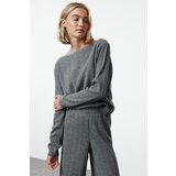 Trendyol Anthracite Ribbed Knitted Trousers Knitwear Bottom-Top Set | shoptok.hr
