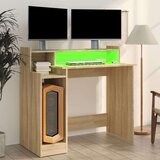 vidaXL Pisalna miza z LED lučmi sonoma hrast 97x45x90 cm kons. les | Shoptok.si