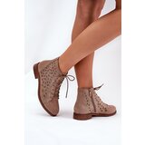 S. BARSKI Low Ankle Boots With Openwork Pattern Beige S.Barski | Shoptok.si