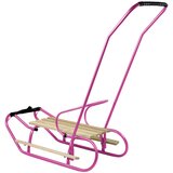 Lean_Toys Otroške kovinske sani z naslonom za potiskanje roza | Shoptok.si