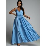 Fasardi Long blue satin dress with straps cene