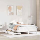 vidaXL Posteljni okvir s predali bel 135x190 cm trdna borovina | Shoptok.si