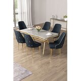Hanah home trpezarijski set Vae, sto i 6 stolica, ploča u dekoru belog mermera, zlatne noge, antracit tkanina Babyface | Eponuda.com
