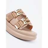 SEASTAR Flip-flops with gold buckles on the platform beige | Shoptok.si