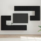 vidaXL Komplet TV omaric s shranjevanjem z vrati 8 pcs Črni hrast | Shoptok.si