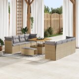 vidaXL 11-dijelni set sofa za vrt s jastučićima bež poli ratan akacija | shoptok.hr