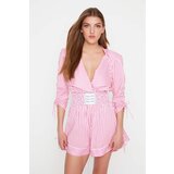 Trendyol X Sagaza Studio Pink-White Striped Poplin Jumpsuit Cene'.'