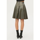 Dewberry 88854 Flared Faux Leather Skirt-Khaki | shoptok.hr