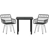  3-dijelni vrtni blagovaonski set od poliratana crni Crna Dužina stola 80 cm | shoptok.hr