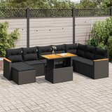 vidaXL Vrtna sedežna garnitura z blazinami 9-delna črn ratan/akacija | Shoptok.si