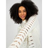 Fashion Hunters Openwork oversize Ecru sweater with round neckline Cene