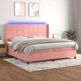  Box spring postelja z vzmetnico LED roza 200x200 cm žamet Cene