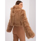 Fashion Hunters Transitional camel fur jacket with hood cene