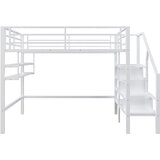 Lumor Postelja na dvignjenem nivoju 140x200 cm iz kovine - Z policami in stopnicami za shranjevanje - Bela, (22156069) Cene