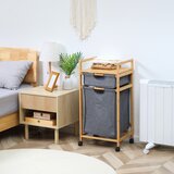 HOMCOM Koš za perilo z dvema predaloma in kolesi, vrečke za perilo iz blaga in okvir iz bambusa, 42x35x84,5cm, (20746018) | Shoptok.si
