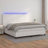 The Living Store Box spring postelja z vzmetnico LED bela 200x200cm umetno usnje - Box Spring Postelja, (21503910) Cene