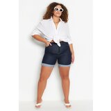 Trendyol Curve Plus Size Shorts & Bermuda - Blue - High Waist Cene