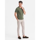 Ombre Men's knitted t-shirt with fine texture - olive | Shoptok.si