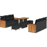 vidaXL 9-delni vrtni sedežni set z blazinami Črna Poli ratan Akacija | Shoptok.si