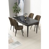 Hanah home Nil - Black Marble, Brown Black MarbleBrown Dining Table & Chairs Set (5 Pieces) | ePonuda.com