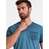 Ombre Men's brindle V-neck T-shirt with pocket - navy blue Cene