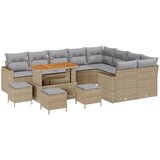vidaXL Set od 13 Komada Vrtni Sofa s Jastučićima Bež Poli Ratan Akacija, Set od 4 Komada Vrtni Stol s Jastučićima Bež Poli Ratan Akacija | shoptok.hr