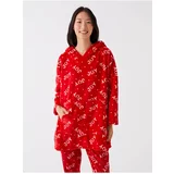 LC Waikiki Women's Hooded Christmas Theme Long Sleeve Plush Pajamas Top