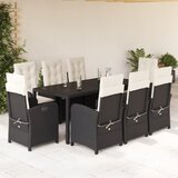  9-dijelni vrtni blagovaonski set s jastucima crni od poliratana Crna 190 cm table length | shoptok.hr