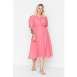 Trendyol Curve Pink Gipe and Button Detailed Woven Dress Cene