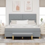  Krevet s kutijom s madracem i klupom Svijetlosiva 180x200 cm Tkanina | shoptok.hr