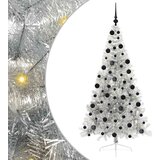 vidaXL Umjetna preddekorirana božićna jelka srebrna 210 cm PET | Shoptok.si