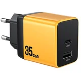 WP-U36 Superbrzi Strujni GaN punjač, 2-porta USB (3.0 i 3.1 tip C) 35W, žuti
