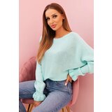 Kesi Włoski Women's mohair sweater with gathered sleeves and a cutout on the back mint | ePonuda.com